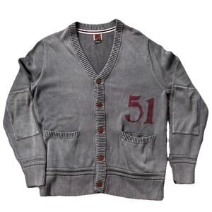 NIKE Mens XL Gray Red 51 Letterman Varsity Cardigan Sweater Patches Cotton